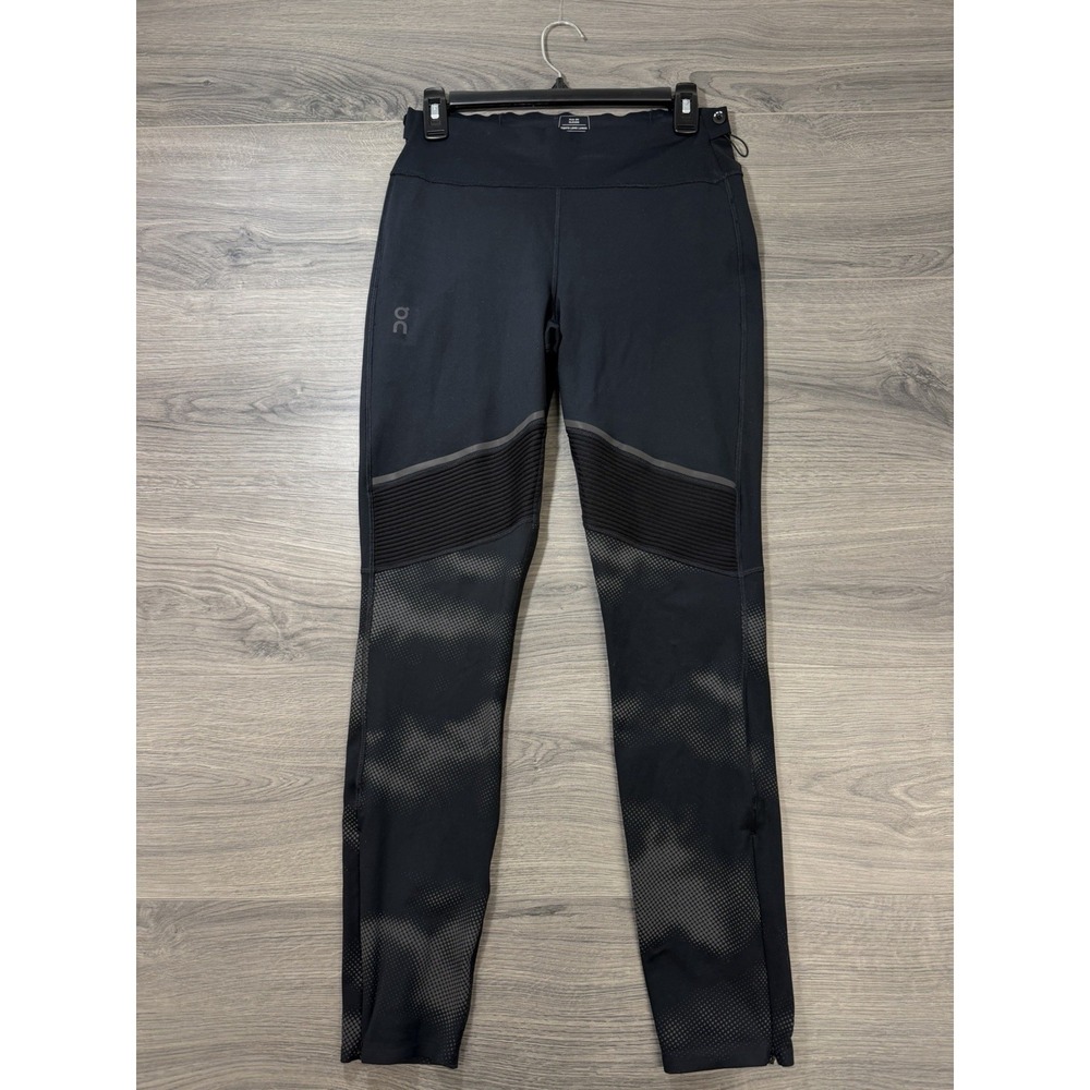 On Cloud Long Lumos Leggings Women's Black Sz Medium Workout Gym Zipper Comfort